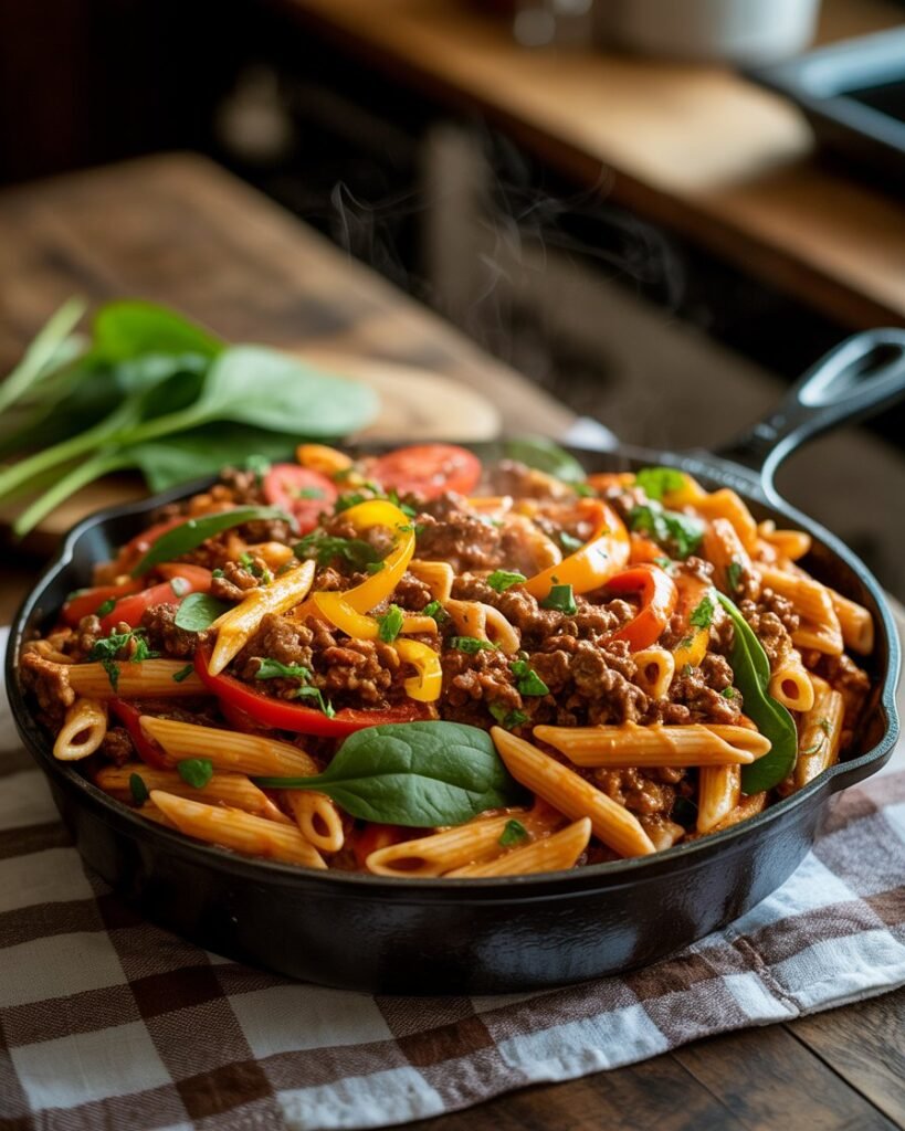 One Pot Cajun Beef Pasta with lots-of-veg