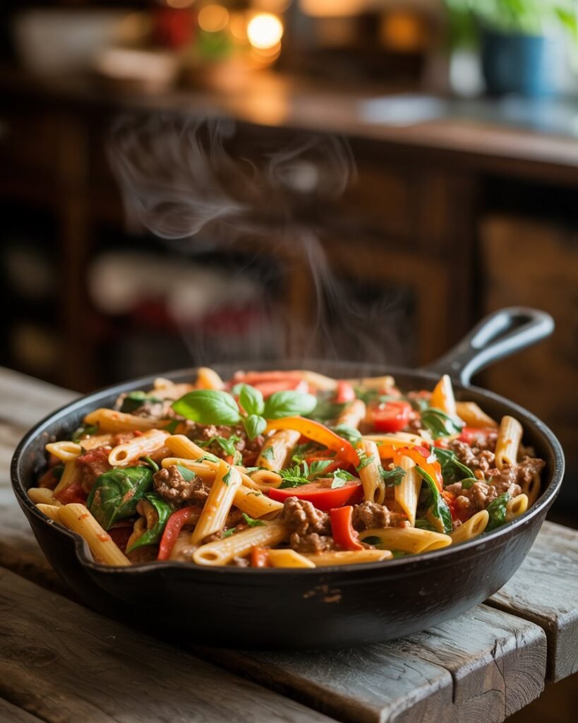 One Pot Cajun Beef Pasta with lots-of-veg