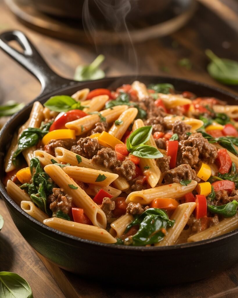 One Pot Cajun Beef Pasta with lots-of-veg